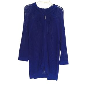 ZIP UP CROCHET OPEN  KNIT HOODED JACKET